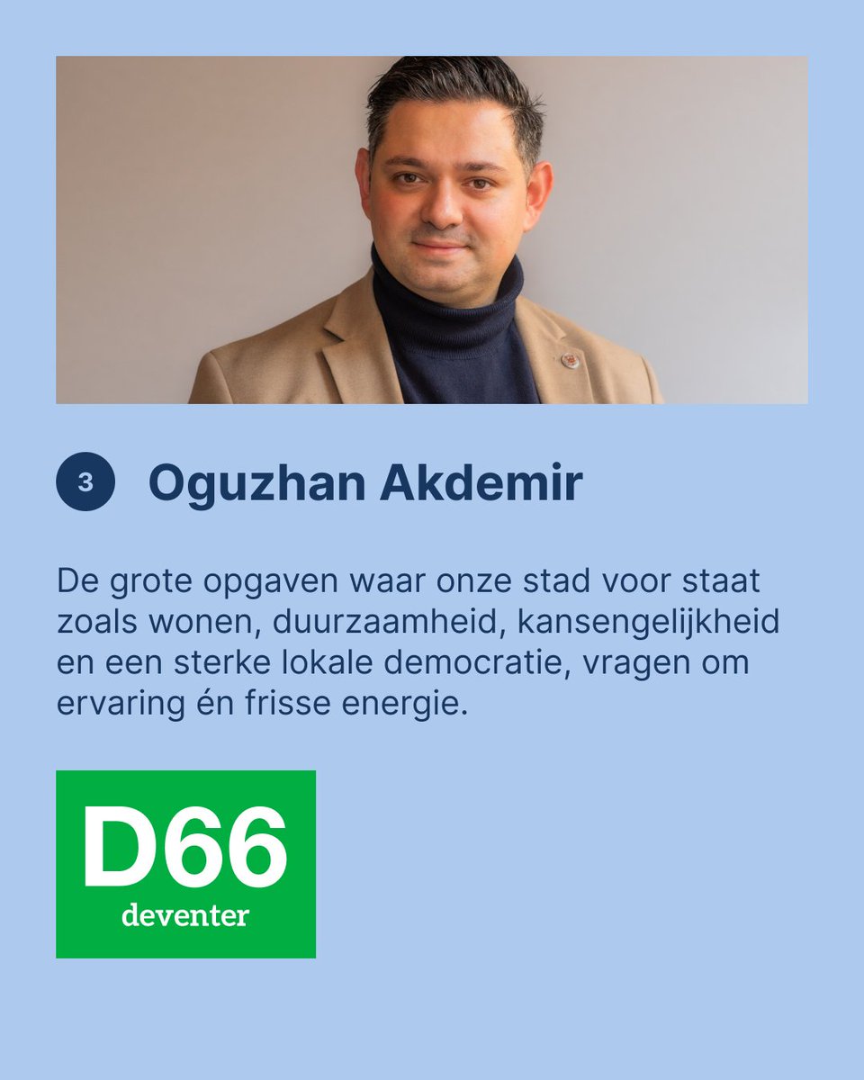 Vanuit zijn studententijd is hij D66 actief gaan volgen, en in 2022 stelde hij zich voor het eerst verkiesbaar. Oguzhan is inmiddels alweer 4 jaar actief als raadslid in de fractie, en is tijdens de komende verkiezingen verkiesbaar voor een tweede termijn.