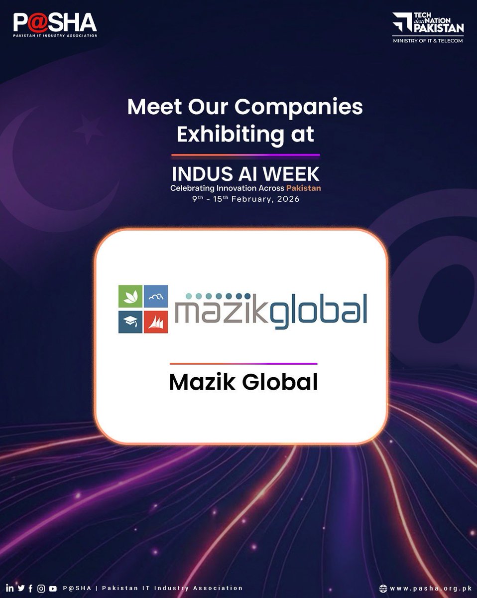 PASHAORG's tweet photo. Meet Our Companies Exhibiting at Indus AI Week 2026

Get ready to discover some of Pakistan’s most innovative tech companies at Indus AI Week 2026, happening from 9th to 15th February in Islamabad.

We are proud to feature Abacus, Global Connect Synergy, Devsinc, and Mazik Global, each bringing cutting-edge solutions in AI, software, and digital technologies.

Join us and experience the next wave of technology at Indus AI Week!
.
.
#PASHA #IndusAIWeek #LaiLA #AIPakistan #TechDestinationPakistan #DigitalNationPakistan #ExhibitingCompanies