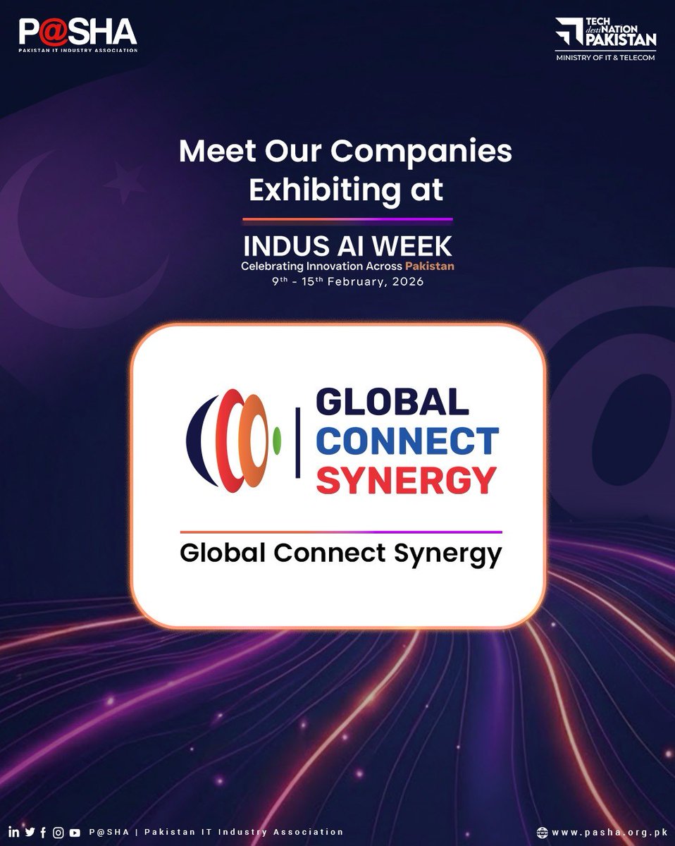 PASHAORG's tweet photo. Meet Our Companies Exhibiting at Indus AI Week 2026

Get ready to discover some of Pakistan’s most innovative tech companies at Indus AI Week 2026, happening from 9th to 15th February in Islamabad.

We are proud to feature Abacus, Global Connect Synergy, Devsinc, and Mazik Global, each bringing cutting-edge solutions in AI, software, and digital technologies.

Join us and experience the next wave of technology at Indus AI Week!
.
.
#PASHA #IndusAIWeek #LaiLA #AIPakistan #TechDestinationPakistan #DigitalNationPakistan #ExhibitingCompanies