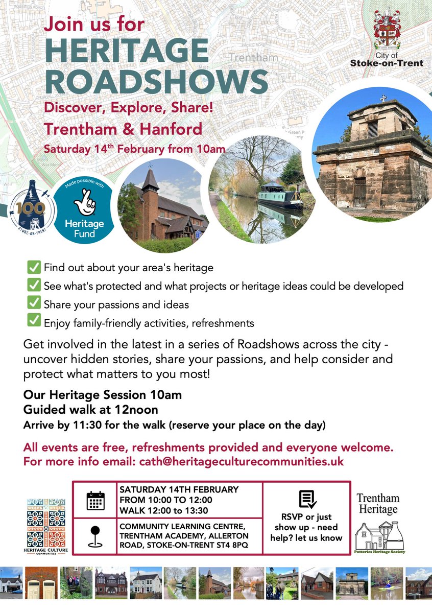 PotteriesHSoc's tweet photo. Join us for the latest in a series of #HeritageRoadshows on Saturday 14 February from 10am at the Community Learning Centre, Trentham Academy ST48PQ. Find out about Trentham &amp; Hanford’s heritage and how it can be protected. Arrive by 11:30 for a walk at 12.https://t.co/Vgx1z9YHrZ https://t.co/wkGAmjG4k7