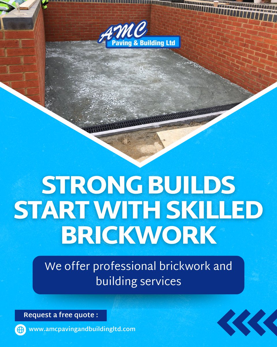 amcpavingltd's tweet photo. Cracked or worn brickwork can compromise both safety and curb appeal.

Strong, well-maintained brickwork supports your home for years to come.

Book brickwork services at https://t.co/nzwc4y4XKI today.

#Brickwork #BuildingExperts #PropertyCare #TrustedBuilders #HomeMaintenance https://t.co/KgdBCzovym