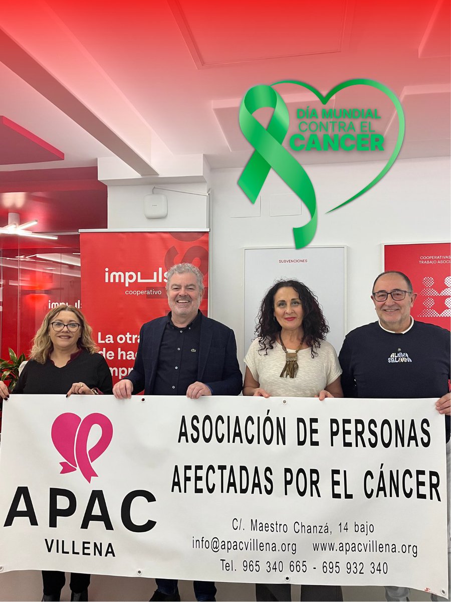 impulso_coop's tweet photo. 💚 Para contribuir a la lucha contra el cáncer, desde #ImpulsoCooperativo hemos realizado una donación a #APACVillena, una asociación dedicada a mejorar la calidad de vida de las personas afectadas por esta enfermedad y de sus familias. #DiaMundialContraElCancer https://t.co/YKSncpcH8M