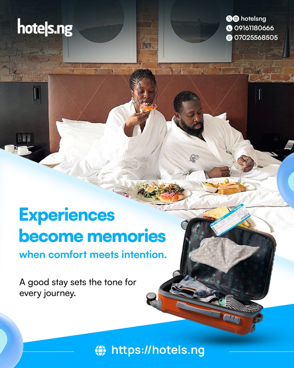 hotelsng's tweet image. Experiences feel better when comfort comes first 😊

#hotelsng #TravelExperience #StayComfortable