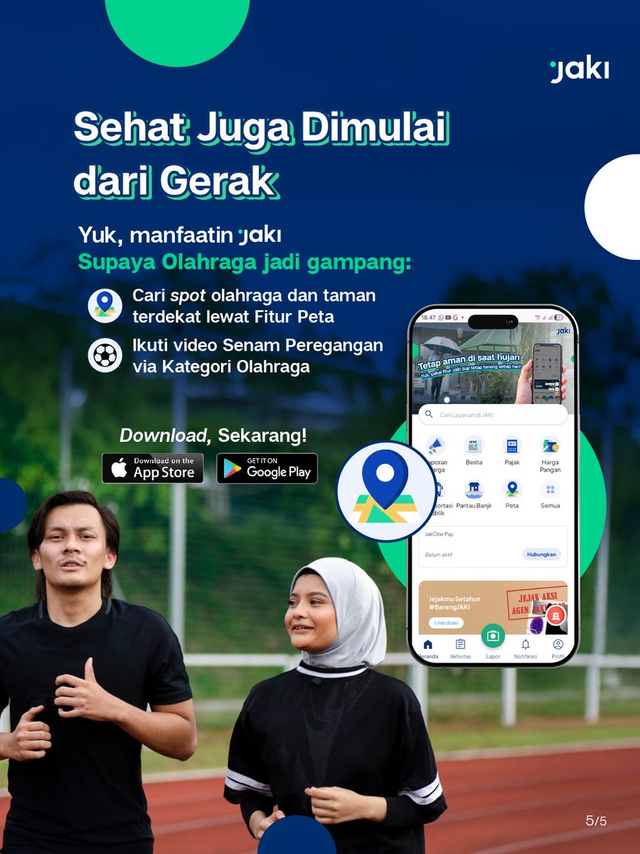 jkt_smartcity's tweet photo. Jaga imun tubuh kamu tetap kuat dengan istirahat yang cukup dan aktif bergerak. Manfaatkan juga Fitur Peta di JAKI untuk #BikinGampang kamu cari tempat olahraga ya🏃🏻‍♀️🏃🏻

#JAKI #JakartaKini #Superflu #FiturPeta https://t.co/Xmr5QaVKD7