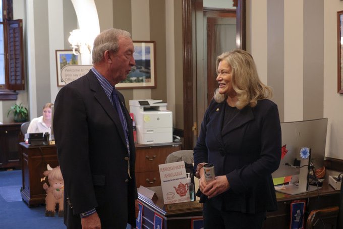 MCynthialummis's tweet photo. It was a pleasure meeting w/ retired Campbell County Sheriff Byron Oedekoven. His work w/ Wyoming Association of Sheriffs is a true testament to his pride in our state. I look forward to continuing to ensure our law enforcement officers are equipped to keep the Cowboy State safe. https://t.co/DiUwwkoSiJ