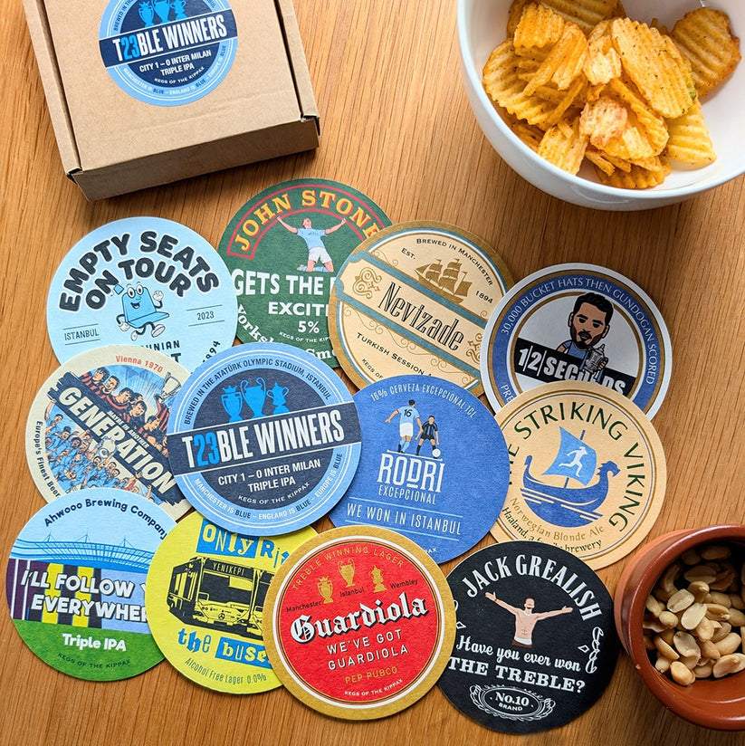 thegingerwig's tweet photo. Matchday competition 

Win a pack of our Treble Winners beer mats 

Retweet to enter 

If City beat Newcastle tonight and Erling scores first we'll give away a pack to a follower who retweets 

Good luck and cmon City https://t.co/Dn8g52ey3O