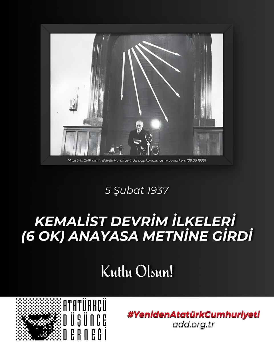 Ülkemizin, bölgemizin ve dünyanın barış içinde yaşamasının garantisi Kemalist devrim ilkelerinin (6 ok) Türkiye Cumhuriyeti Anayasası metnine girmesinin yıl dönümü kutlu olsun. #6Ok #KemalistDevrim #YenidenAtatürkCumhuriyeti #ATATÜRKTEBİRLEŞMEZAMANI
