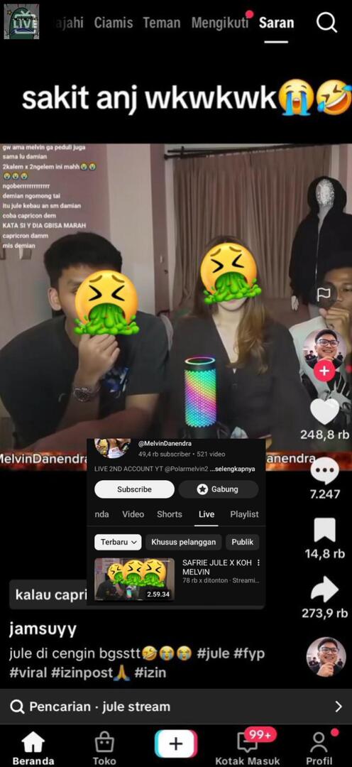 💚 Tw // JULE

Bisa kali akun yt si Melvin Danendra di report rame2. Dia trs ngasih panggung orang2 tolol. Kemarin satu orang sekarang sama si lakik selingkuhannya. Dah gila nyari engagement dari pelaku perselingkuhan.