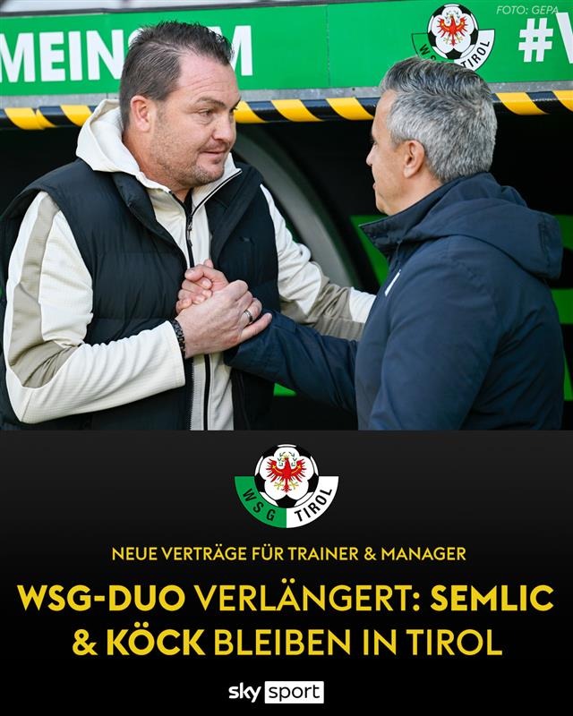 SkySportAustria's tweet photo. Die @WSGTIROL verlängert mit Trainer #Semlic und Manager #Köck! ✅ #SkyBuliAT
👉 https://t.co/J2shDio5eG https://t.co/odsZXv4C37