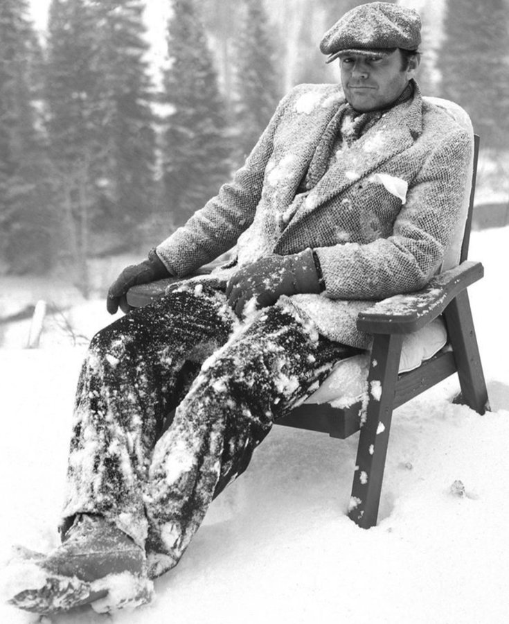 A great behind the scenes shot of JACK NICHOLSON on the set of THE SHINING (1980).