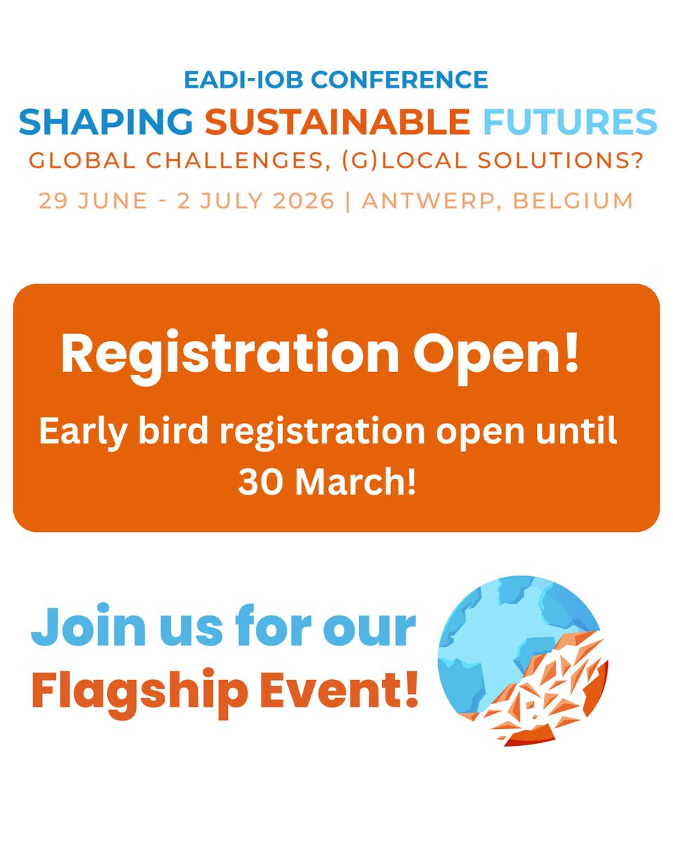 EADI's tweet photo. 📣Registration is now open for the EADI/IOB 2026 conference!

✅ Register now and benefit from the early bird fee!   

✅ Big discount for EADI members!
https://t.co/VYe2NkkB0n https://t.co/MVWn0TT6uq
