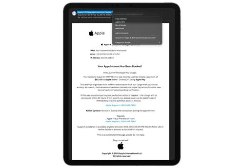 ⚠️ ⚠️ ⚠️ 
مستخدمي «ابل باي» انتبهوا !

فيه ايميلات تنتحل صفة خدمة مدفوعات ابل تقولك ان عندك عملية دفع تم ايقافها، لاصلاحها ادخل عضويتك في ايكلاود واحيانا يقولك انه تم حجز موعد لك مع الدعم الفني وطبعا هذا عشان يحسسك بأهمية الموضوع.
الايميل كانه رسمي وعليه شعارات ابل 

كيف تحمي