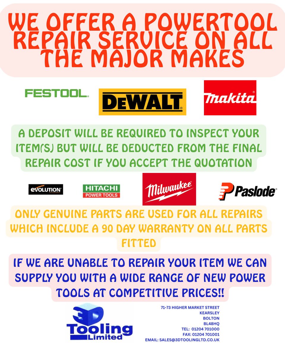 3dtooling's tweet photo. WE CAN REPAIR YOUR POWERTOOLS!

COME AND SEE US IN STORE OR GIVE US A CALL FOR MORE INFORMATION! https://t.co/aoFi39mMxs