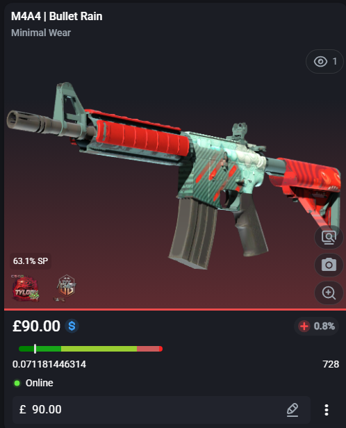 zvczvczvczvczvc's tweet image. selling 0.0711 mw bullet rain can take crypto but LTC ONLY either u go first or we use a mm that ive used for 5k in deals. Or buy it off csfloat!

#CSGO
#cs2
#cs2skins
