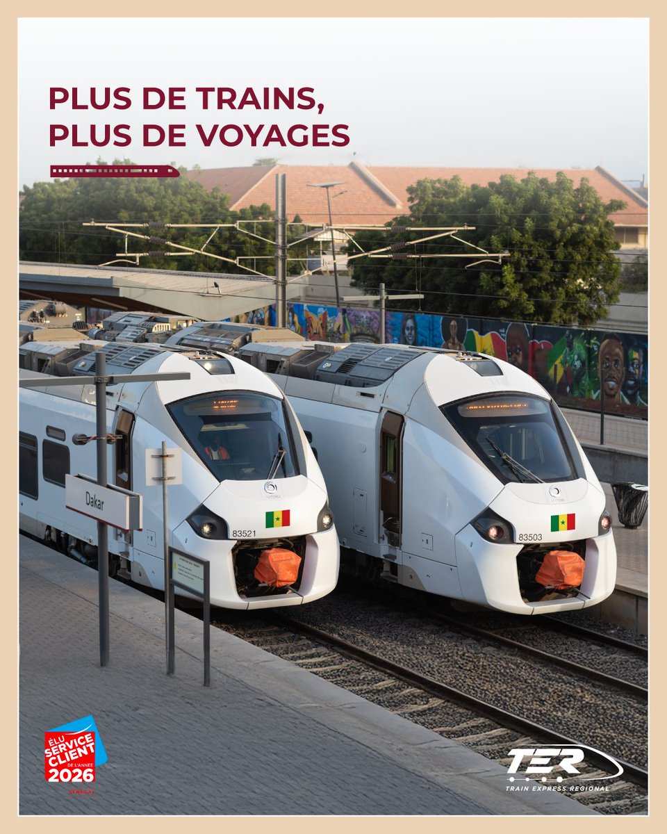 Envie de vous déplacer plus vite, sans stress ?
 
Le TER vous permet de relier Dakar et sa banlieue en toute sérénité, à l’écart des embouteillages.
De Dakar à Diamniadio, 13 gares sont desservies, avec des trains renforcés aux heures de pointe.

Rapide, confortable et sécurisé.