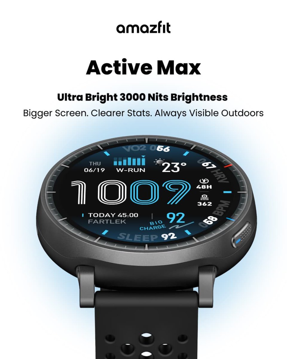 AmazfitIN's tweet photo. Nothing fades when clarity leads.
A bigger display that stays visible, even under the sun.
Ready to see more, wherever you go?
https://t.co/349VPNZQtJ
#AmazfitActiveMax #MaxClarity #BuiltToSee https://t.co/jGdE65fq4V