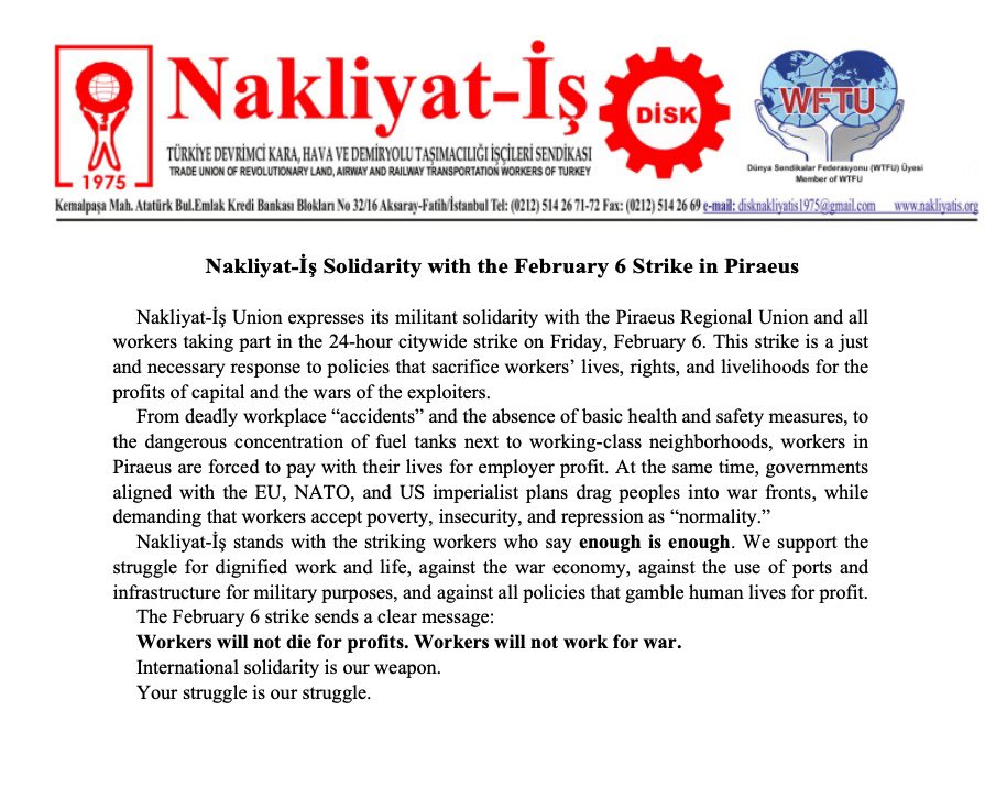 Nakliyat-İş in solidarity with the February 6 Strike in Piraeus

<a href="/PAME_Greece/">PAME Greece International</a>