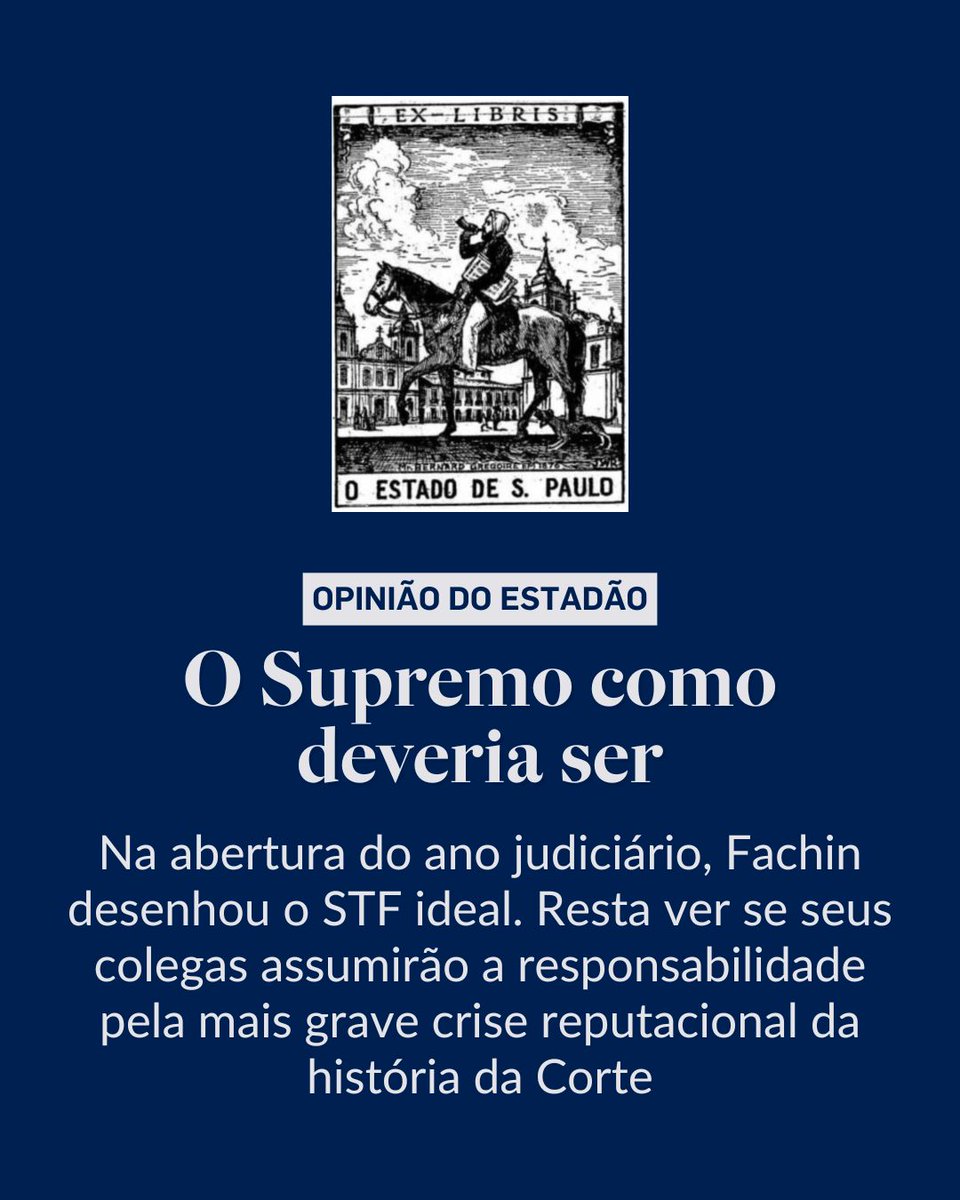 Estadao's tweet photo. EDITORIAL | O Supremo como deveria ser – “As referências à autocorreção, ao respeito aos limites institucionais e ao resgate da reputação social do STF não foram gratuitas”. Leia o texto completo em https://t.co/EGLL2wjlPZ (via @opiniao_estadao) https://t.co/f7MfB6RmpM