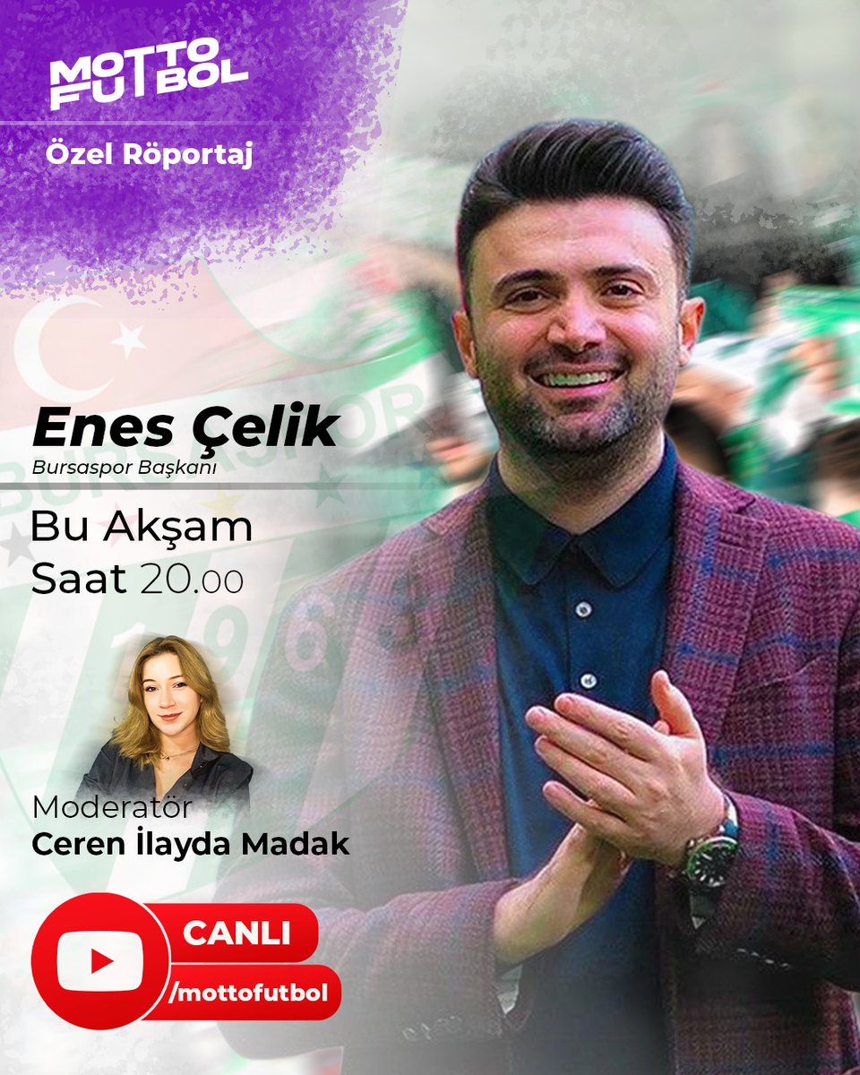 mottofutbol's tweet photo. 📺 CANLI - Bursaspor Başkanı Enes Çelik, bu akşam saat 20.00'de Motto Futbol'un canlı yayın konuğu olacak.

İzlemek için abone olun: https://t.co/0jLF5Wbg6S

Sorularınızı bu gönderinin altına yazabilirsiniz. ✍ https://t.co/sk1E4rLWP6
