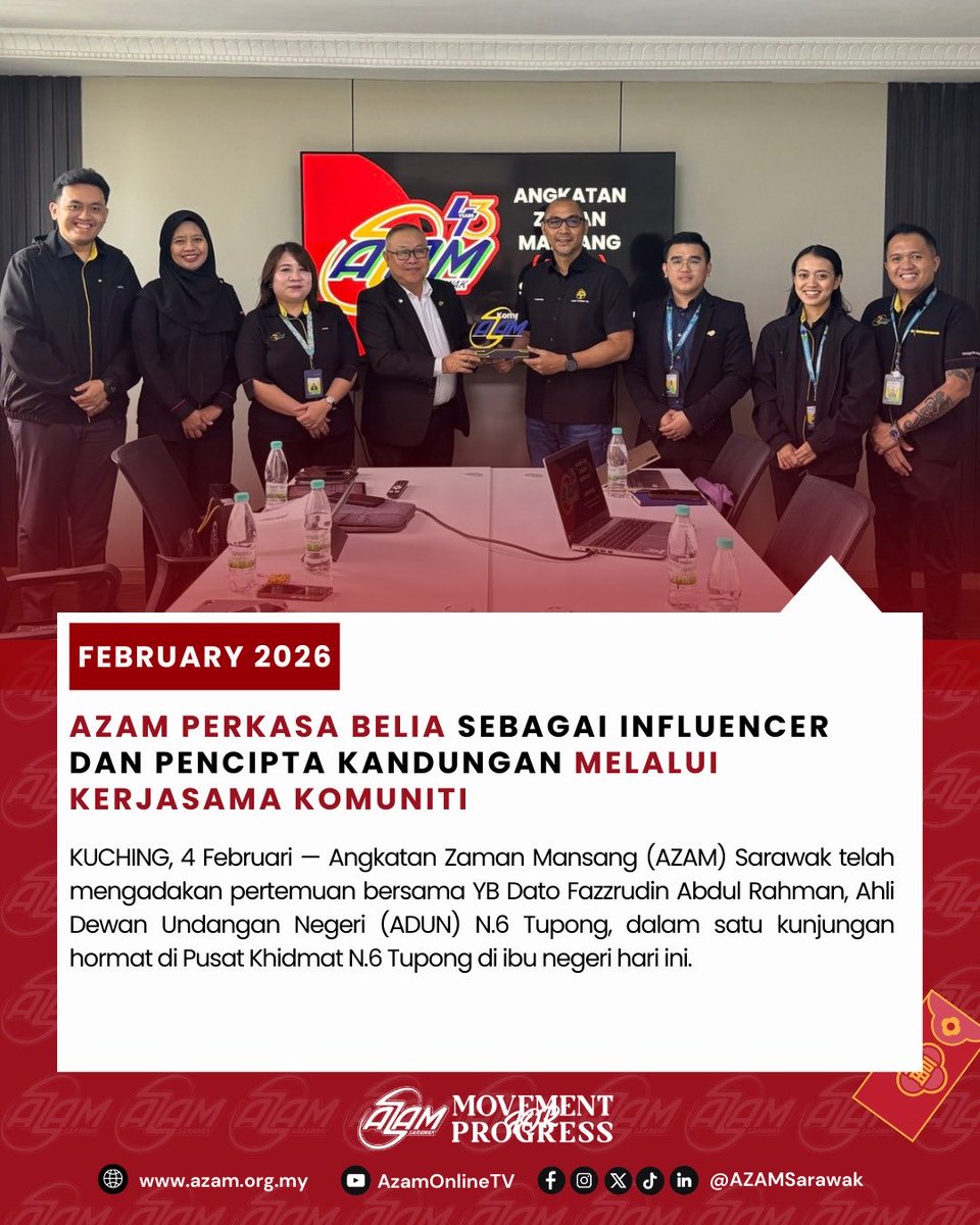 AZAMSarawak's tweet image. AZAM Perkasa Belia sebagai Influencer dan Pencipta Kandungan Melalui Kerjasama Komuniti

#AZAMSarawak #MovementforProgress #DigitalForImpact #AZAMCourtesyCall