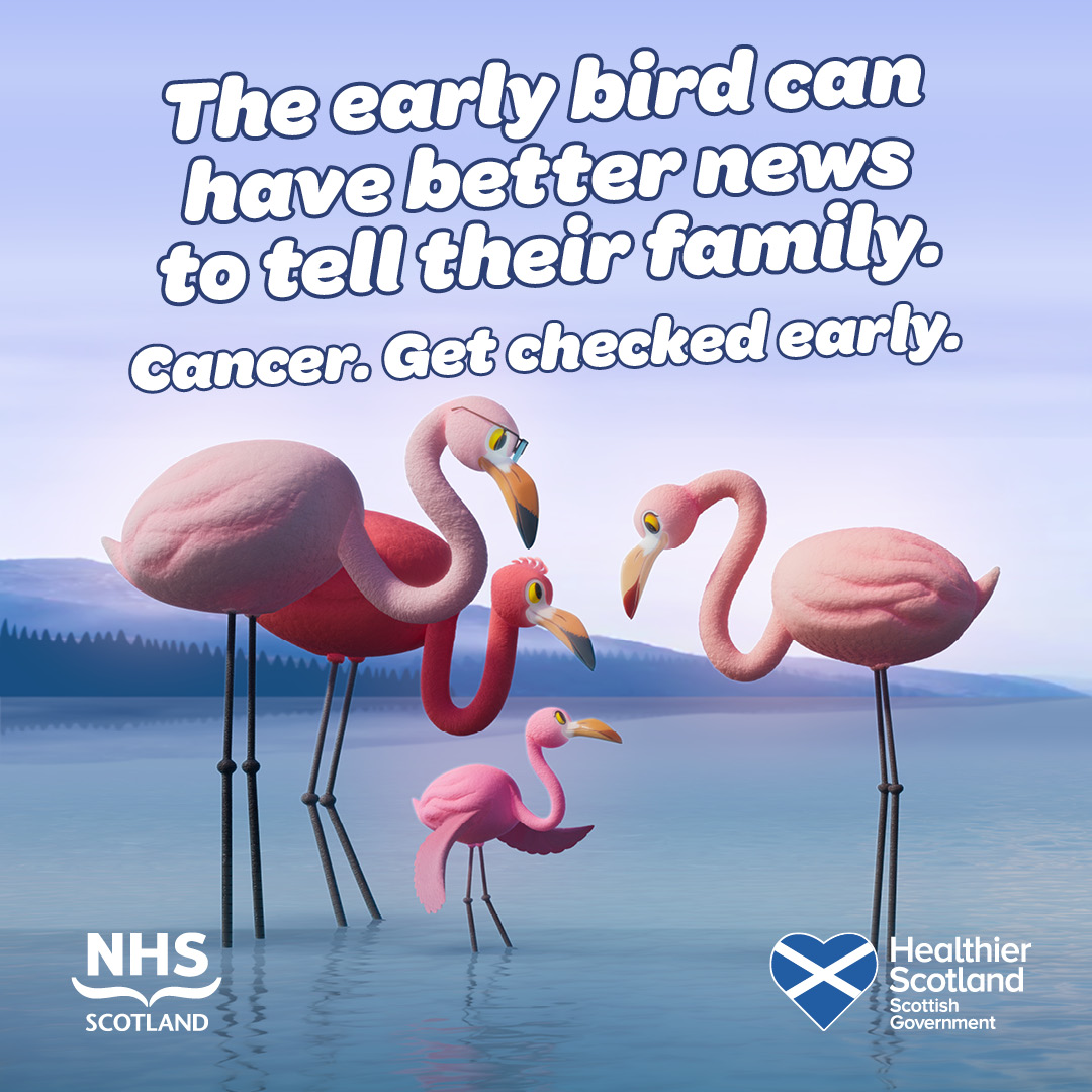 GCHSCP's tweet photo. It's World Cancer Day. If you have a persistent cough that lasts longer than 3 weeks, #BeTheEarlyBird. Contact your GP practice without delay to get checked. Find out more at https://t.co/Ax3hxDQvHK #GetCheckedEarly https://t.co/xQYj1ttQS5