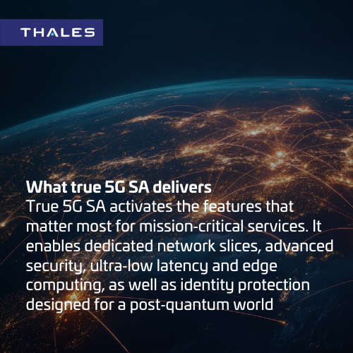 ThalesDigiSec's tweet image. #6G hype is loud, but critical comms still ride on #4G cores 🚨 

That’s a risk we can fix now. 

True #5GSA = 
✅ Dedicated slices 
🔒 Advanced security 
⚡ Edge computing
🛡️ #PQC-ready identity 

Learn more 👇
thls.co/w1yC50Y5ZhB