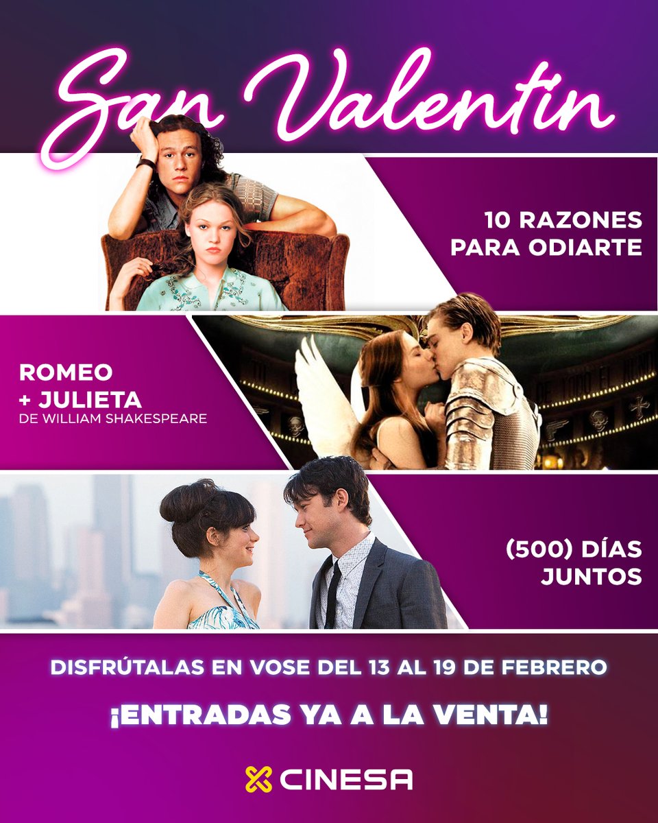 Cinesa's tweet image. Compra ahora tus entradas para disfrutar de nuestro Ciclo de películas especial #SanValentín 🥰✨ cinesa.es/san-valentin/#…
A partir del 13 de febrero en #VOSE 🍿🎬