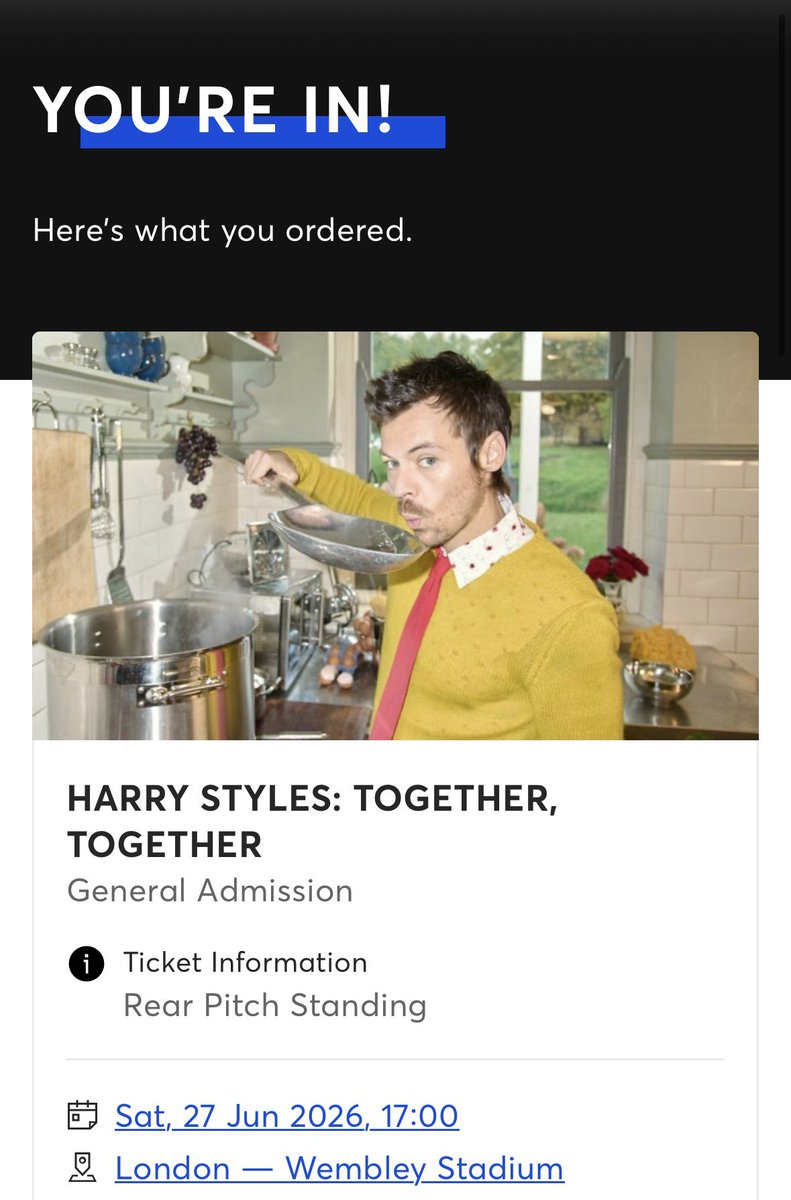 talkshowscon's tweet photo. SELLING: 2x Rear Standing tickets for 27th June. £140 each. #HarryStyles #harrystylestickets #TogetherTogetherTour https://t.co/iIhvmlhkqE