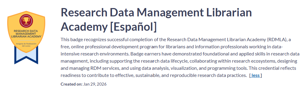La Research Data Management Librarian Academy (RDMLA) es un programa gratuito y en línea sobre gestión de datos de #investigación, disponible en español

La traducción y adaptación del curso ha sido realizada por el equipo de la Universitat de València

ℹ️ canvas.net/browse/simmons…