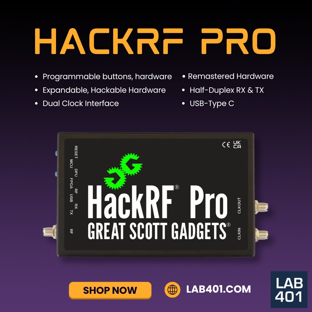 Lab_401's tweet photo. From car remotes to satellite comms, the HackRF Pro is the ultimate half-duplex transceiver for security experts. Now shipping from https://t.co/Z5iNKruhgC! 🚗📶 Get yours now: https://t.co/5zVUQxc0ow 
#lab401 #pentesting #RFSecurity #HackThePlanet #HackRFPro https://t.co/wBglba7ief