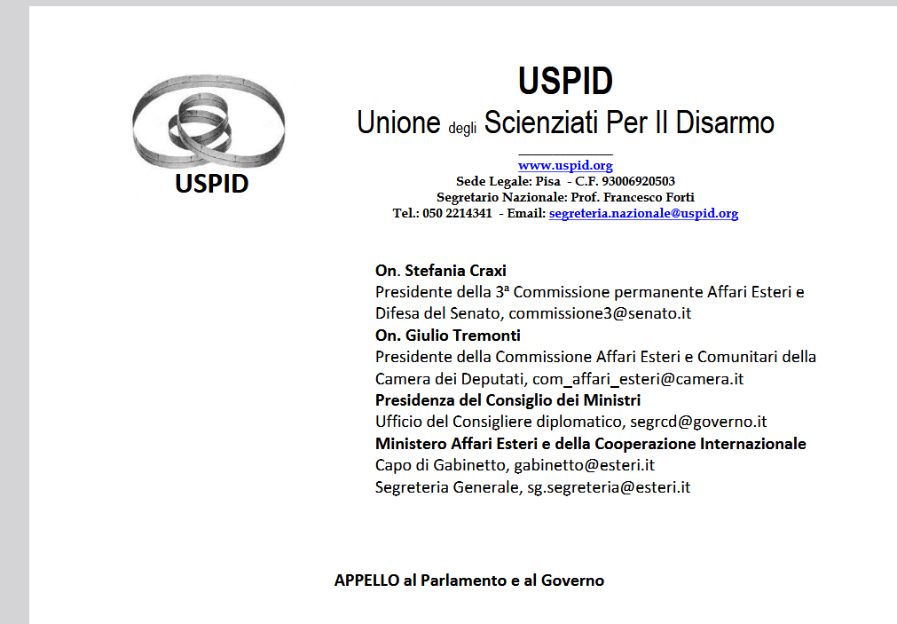 SMaurizi's tweet photo. 4. The most authoritative Italian org for nuclear disarmament,#UnionOfScientistsForDisarmament (#USPID),founded in 1982, has petitioned #Meloni government to support negotiations for a new treaty, after #NewSTART expired.
#Meloni government did not even care to reply to USPID https://t.co/SyxmHGWDUZ