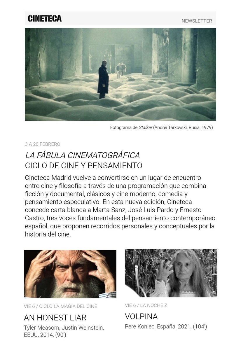 ‼️¿Aún no estás suscrito a la newsletter de #CinetecaMadrid? Películas sobre filosofía y magia, estrenos y ciclos habituales como la <a href="/LaNocheZ1/">La Noche Z</a> os proponemos disfrutar, esta semana, en nuestras salas.

📲Aquí te puedes suscribir⤵
bit.ly/48ccPyf