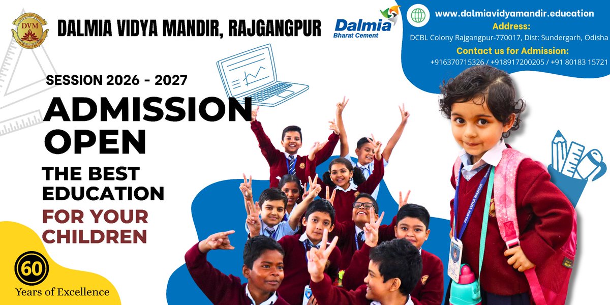 DVMRGP's tweet photo. Admission Open - Session 2026-27 || DALMIA VIDYA MANDIR, RAJGANGPUR 
#admissionsopen #rajgangpur https://t.co/4vkaRfOeNf