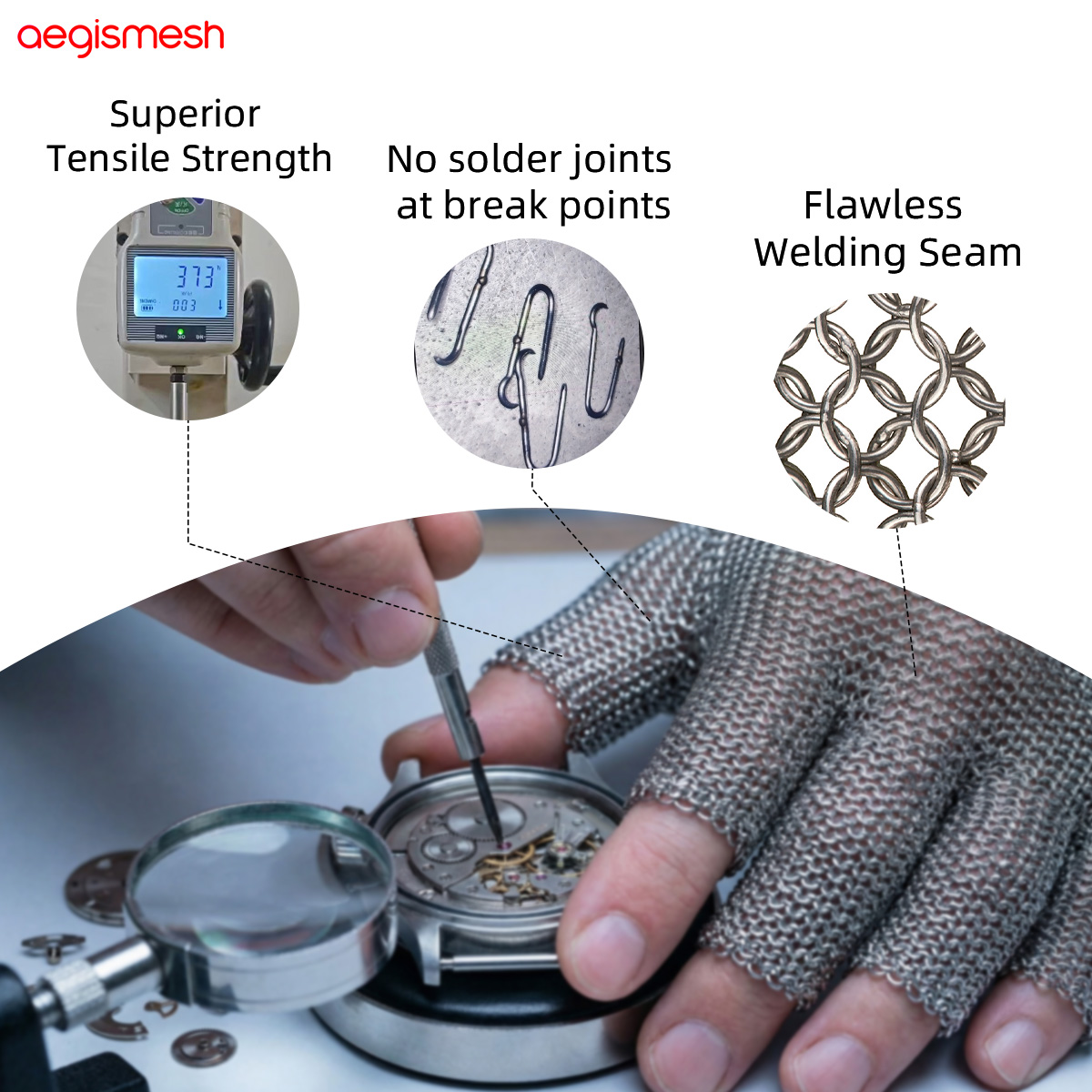 aegimesh's tweet photo. These aren't just specs—they're your guarantee. AegisMesh gloves are engineered to eliminate weak points with flawless seams and zero solder joints, delivering measurable strength where it matters most.

#AegisMesh #CutProtection #PPE #WorkplaceSafety  #QualityControl https://t.co/lYjkj80Al1
