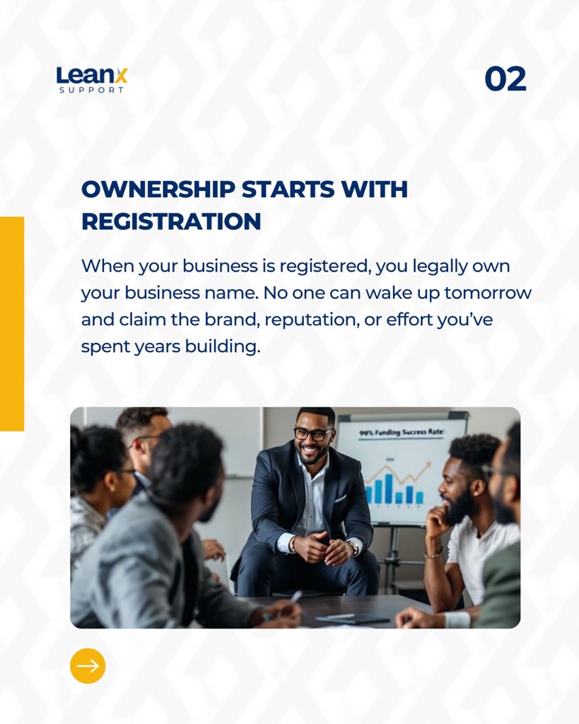 Leanx_Support's tweet image. Business registration protects your business.
It gives structure, credibility, and room to grow.

If you are serious about building a business that lasts, start with registration.

Send a request today to get started.

#BusinessRegistration #BusinessOwners #Entrepreneurship