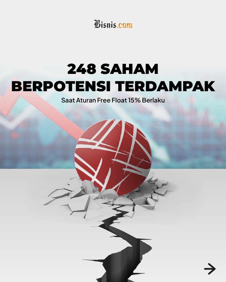 Bisniscom's tweet photo. Otoritas Jasa Keuangan (OJK) dalam waktu dekat akan memberlakukan kewajiban free float perusahaan tercatat di bursa dari yang sekarang berlaku 7,5% menjadi 15%. Hal ini berpotensi membuat ratusan saham perusahaan… https://t.co/vhO0USvZKg #ihsg #saham #investor #freefloat https://t.co/ICWAjXqR49