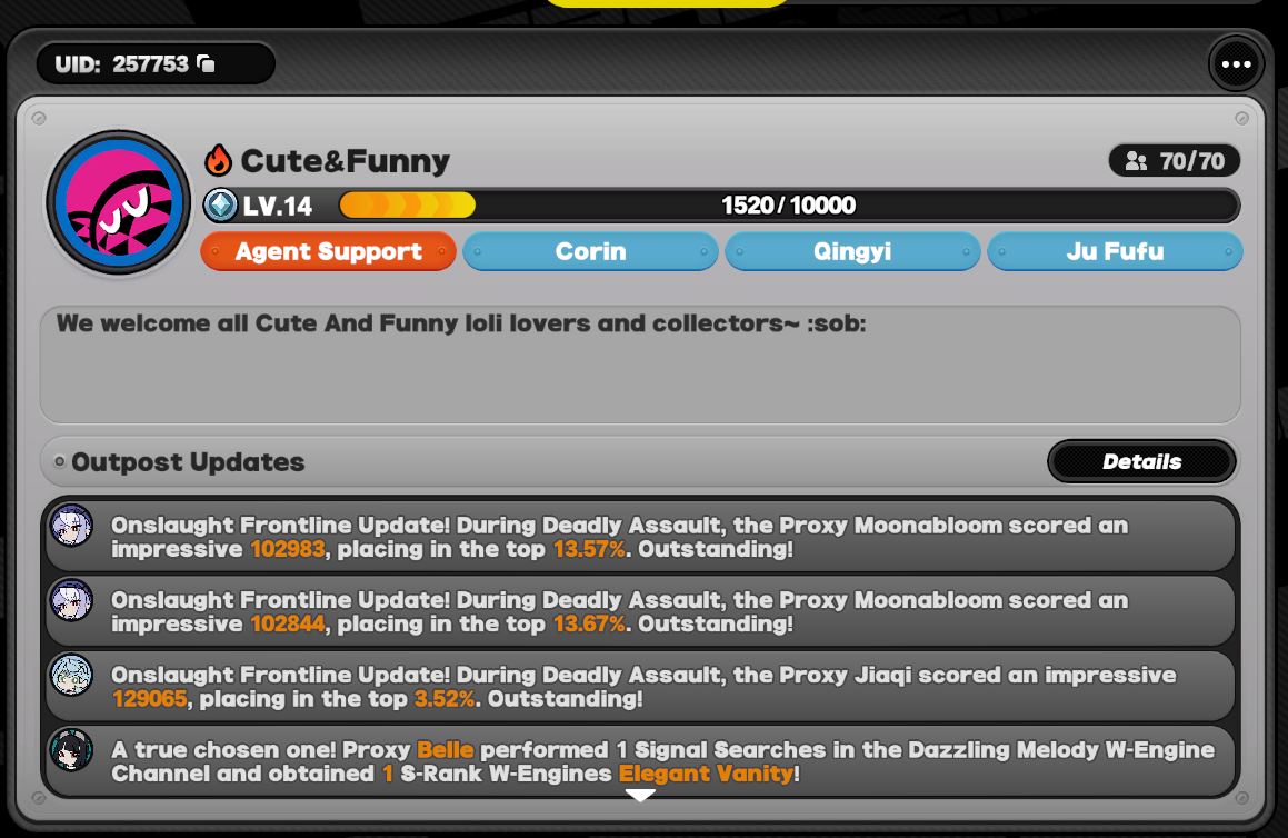 I made uh..an outpost in #ZenlessZoneZero  to see how good I can be as a leader.
So far we're doing well. x)
EU server btw.
#zzzero