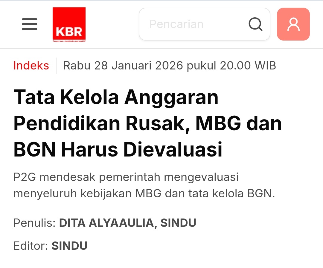 Pendapat saya soal MBG yang merusak tata kelola anggaran pendidikan. 

link: kbr.id/articles/indek…