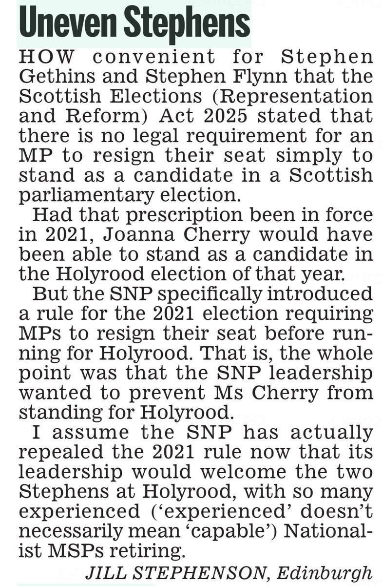 SNP blocked Joanna Cherry in 2021 by forcing MPs to resign.

Now they’ve changed the rules to suit Stephen Flynn and Stephen Gethins.

Same party. Same hypocrisy. Same stitch-up.

<a href="/2351onthelist/">Historywoman</a>