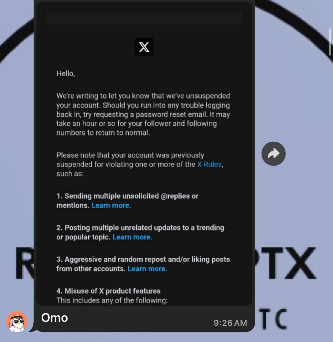 Rddixcrypt's tweet image. How to Recover a Banned X (Twitter) Account within 24 hours ✨⚡️

A lot of people panic when their X account gets suspended, but recovery is possible if you do it the right way.

First thing to know, yes, this is an appeal, and yes, it’s basically sending a message to X Support…