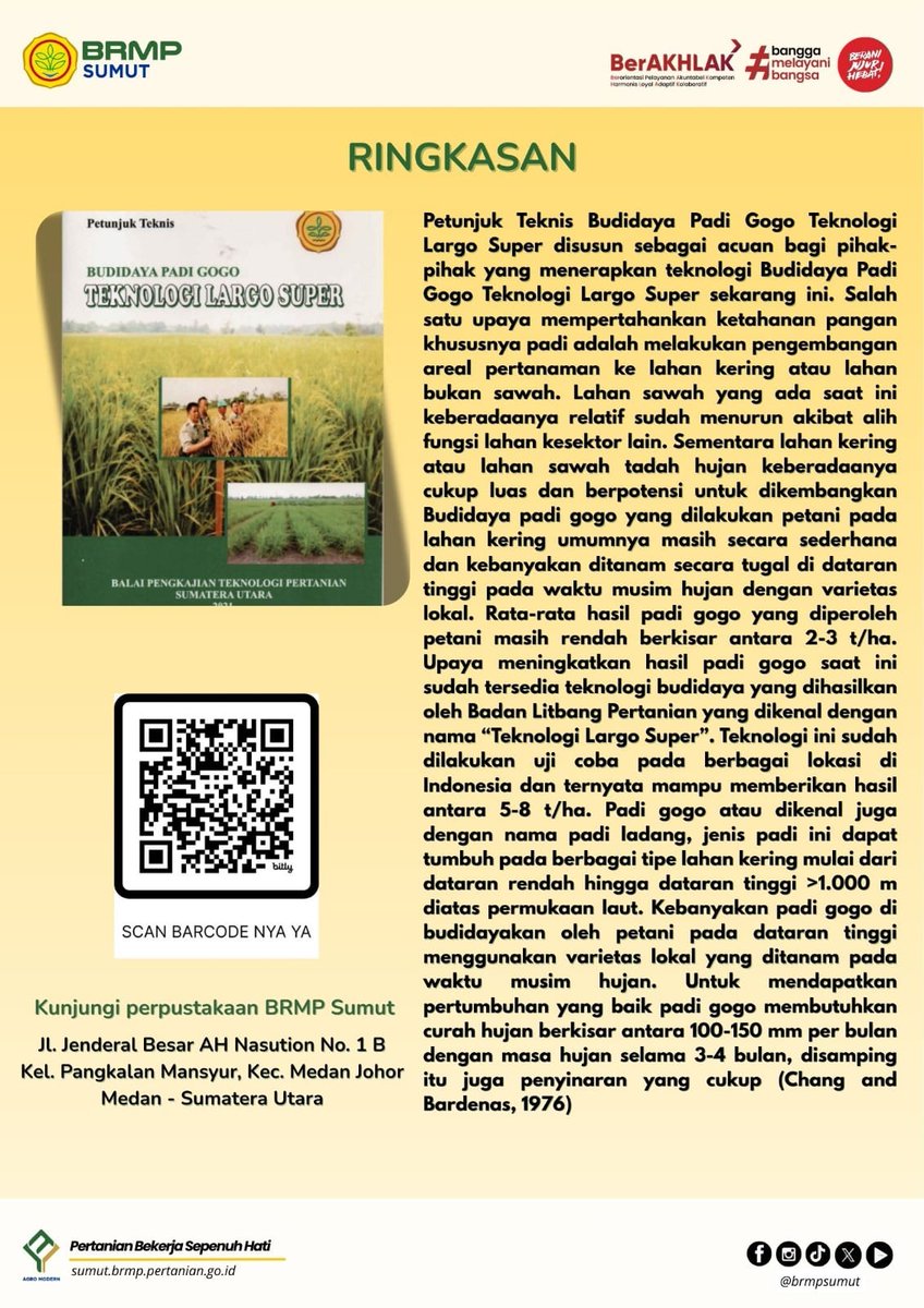 📚 Pustaka Tani | Budidaya Padi Gogo Teknologi Largo Super

📍 Tersedia di Perpustakaan BBRMP Sumut
📲 Scan barcode untuk informasi lebih lanjut

#perpustakaan #BBRMP #sumut #kementan
