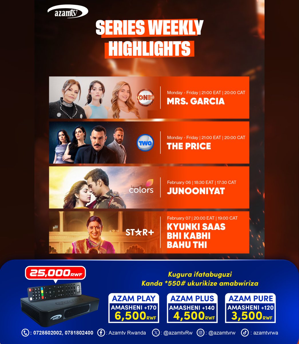 azamtvRw's tweet image. 🔥 Seri tubafitiye zinogeye ijisho

📺 Kuri #AzamONE, #AzamTWO, #Colors, na #StarAcademyLeLive. 

Ntucikanwe, Gura ifatabuguzi nonaha. 

#imyidagadurokuribose
#entertainmentforeverybody