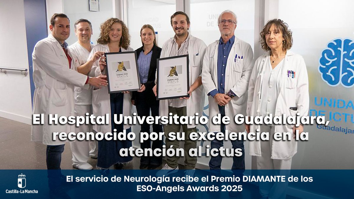 🏆La European Stroke Organisation reconoce al Hospital Universitario de Guadalajara con su máximo galardón internacional por la atención al ictus.

✔️ Atención precoz
✔️ Unidad especializada
✔️ Acceso inmediato a las pruebas diagnósticas

Un hito que avala la excelencia de la