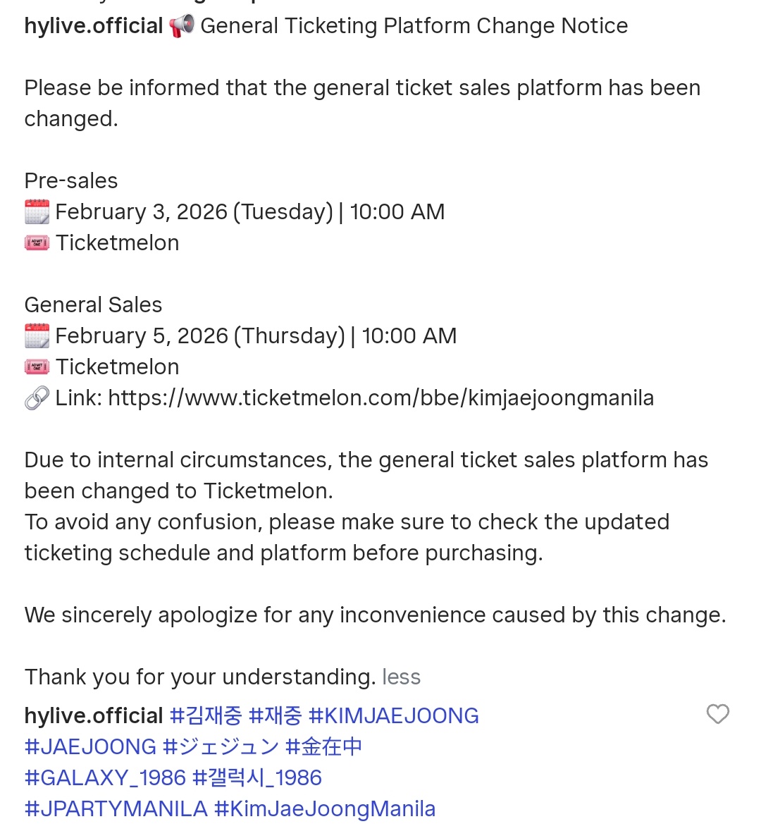 Jaefans_PH's tweet photo. ANNOUNCEMENT!

Ticketing for general selling is still in Ticketmelon. Tomorrow at 10AM.

https://t.co/Fd2ISDL9nK

#JAEJOONG #KIMJAEJOONG #김재중 https://t.co/np5iNyMpno