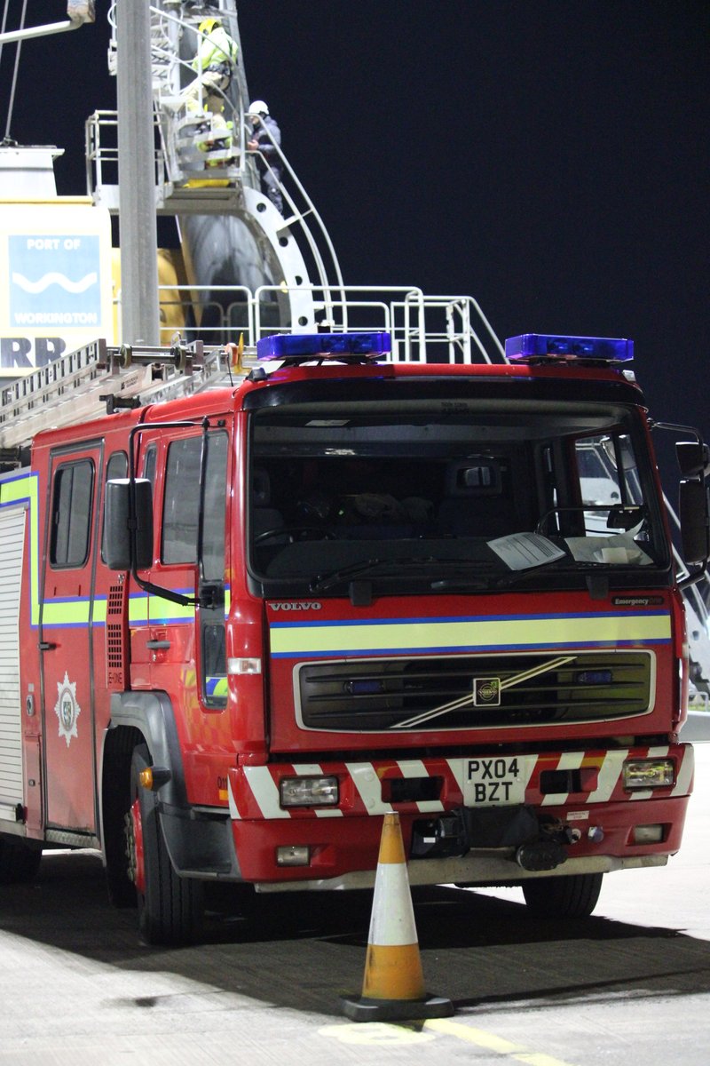 cumbria999's tweet photo. @FireWhitehaven & @fire_workington on a training exercise at the @WorkingtonPort Yesterday Evening.
