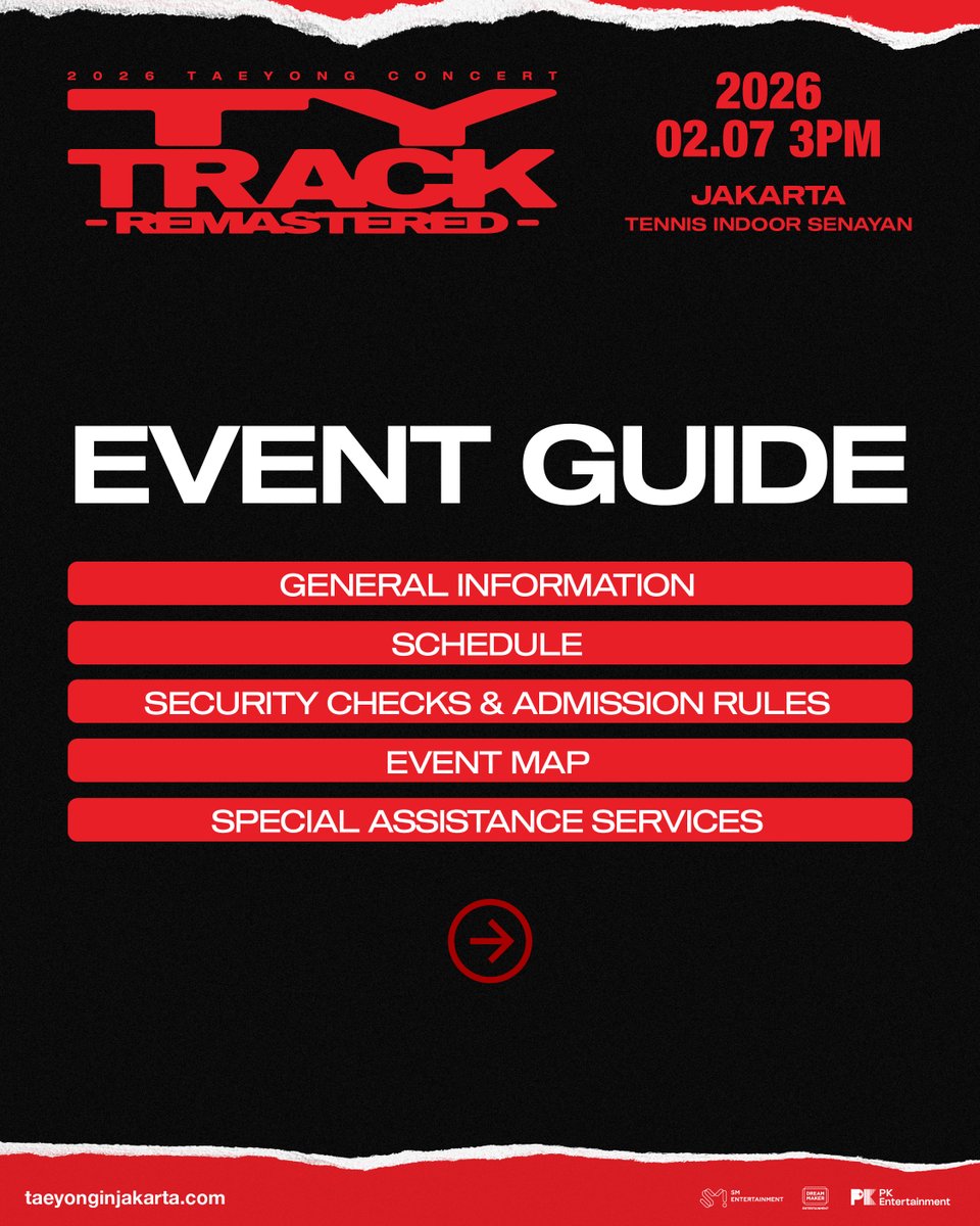 PKEnt_ID's tweet image. [EVENT GUIDE]

Everything you need to know for a smooth journey to the show. Swipe for details! 💚📌

📅 Saturday, February 7, 2026
📍 Tennis Indoor Senayan

Limited tickets available exclusively at taeyonginjakarta.com. 

#TAEYONG 태용 #TY_TRACK
#TY_TRACK_REMASTERED
#NCT127…