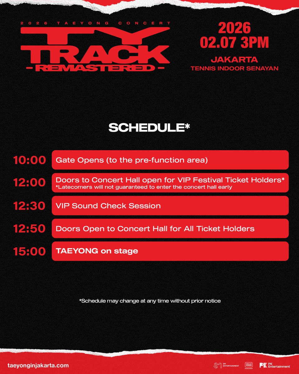 PKEnt_ID's tweet image. [EVENT GUIDE]

Everything you need to know for a smooth journey to the show. Swipe for details! 💚📌

📅 Saturday, February 7, 2026
📍 Tennis Indoor Senayan

Limited tickets available exclusively at taeyonginjakarta.com. 

#TAEYONG 태용 #TY_TRACK
#TY_TRACK_REMASTERED
#NCT127…