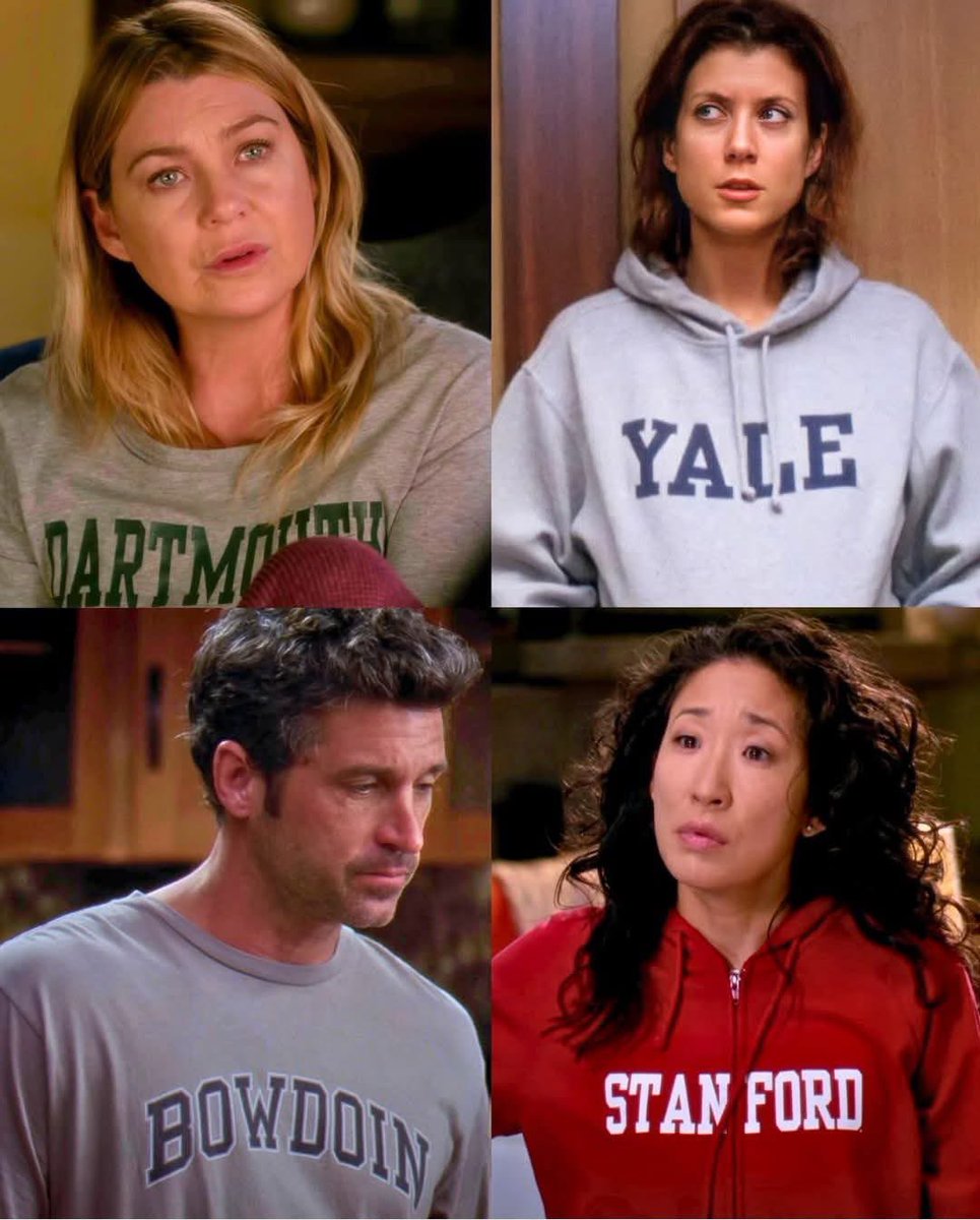 The_GreyMethod's tweet image. The Grey’s Anatomy cast wearing their college shirts just hit different