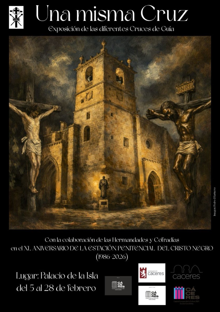 Bajo el lema "UNA MISMA CRUZ" la Hermandad del Cristo Negro organiza una Exposición de las Cruces Guía de las Cofradías y Hermandades de Cáceres en el Palacio de la Isla del 5 al 28 de Febrero. Por el 40 Aniversario de la reaparición de la Hermandad.