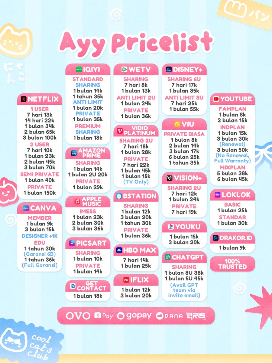 Vomnops's tweet image. WTS WTB NEED APK PREMIUM TRUSTED GARANSI

NETFLIX DISNEY+ CANVA VIU WETV IQIYI  BSTATION PRIME VIDEO APPLE MUSIC VIDIO YOUKU CHATGPT LOKLOK CAPCUT YOUTUBE GETCONTACT PICSART 

🍓ORDER wa.me/6287814540508

#zonauang 54921